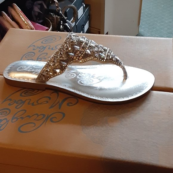 NAUGHTY MONKEY BLING SILVER THONG SLIP ON SHOES - Picture 2 of 5